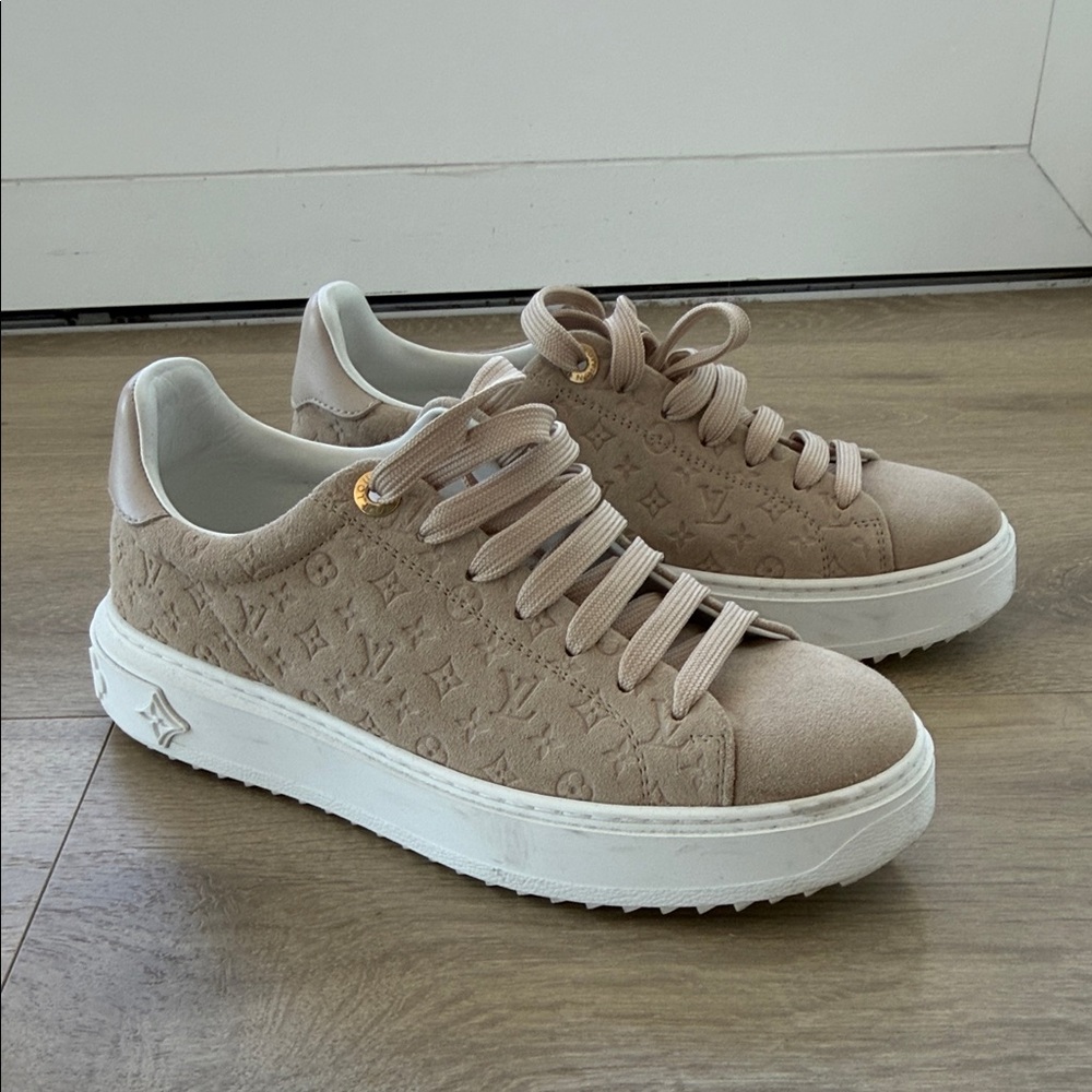 Louis Vuitton Beige Suede Monogram Platform Sneakers
